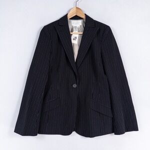 Max Studio Blazer Jacket Womens Sz 10 Black Pink Pinstripe One Button Career New